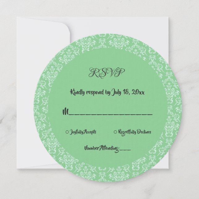 Invitation Elégant Art Déco Damask Formal Round Wedding RSVP (Devant)
