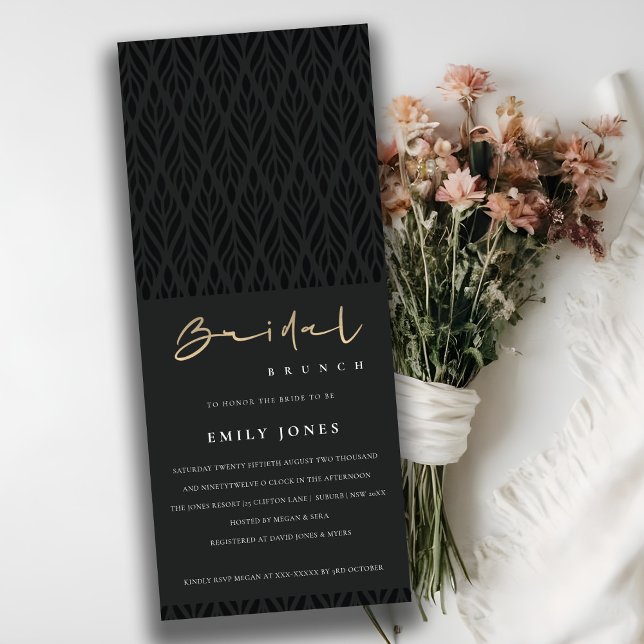 Invitation Elégant Art Déco moderne Noir Gold Bridal Brunch (Créateur téléchargé)