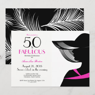 Invitation Elégant Art Déco rose chaud élégante dame 50 & Fab