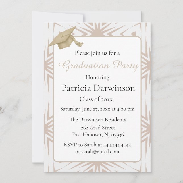 Invitation Elegant Art Deco Tan and White Graduation Party  (Devant)