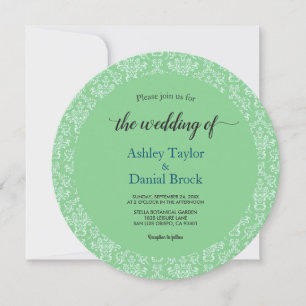 Invitation Elégant Art Déco Vert Damas Formel Mariage Rond