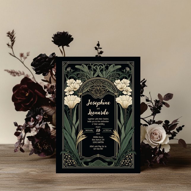 Invitation Elegant Art Nouveau Dark Floral Wedding Invite (Créateur téléchargé)