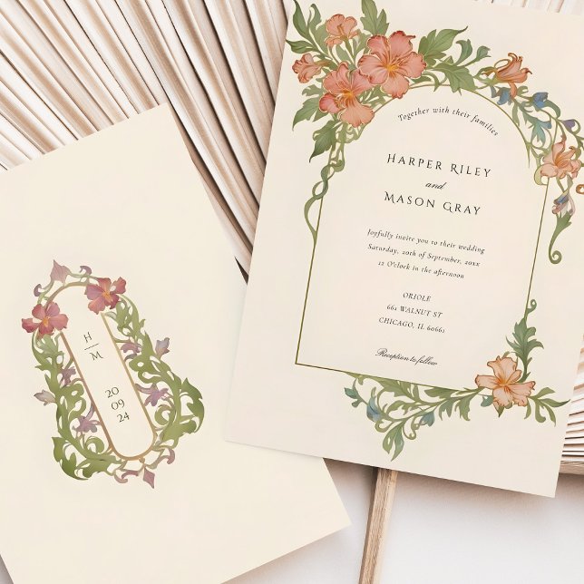 Invitation Élégant Art Nouveau Iris Floral Mariage (Créateur téléchargé)