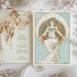 Invitation Elégant Art Nouveau Mariage Menu Dîner Mucha
