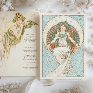 Invitation Elégant Art Nouveau Mariage Menu Dîner Mucha
