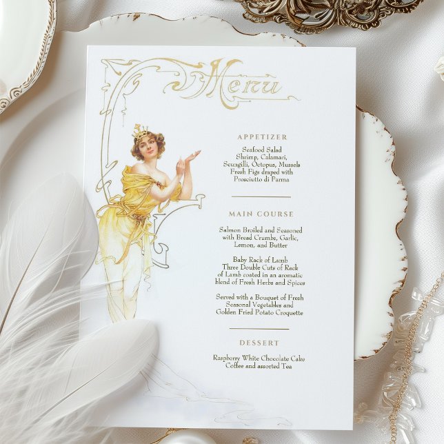 Invitation Elégant Art Nouveau Mariage Menu Dîner Mucha (Créateur téléchargé)
