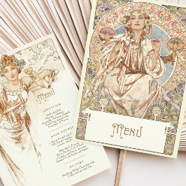 Invitation Elégant Art Nouveau Mariage Menu Dîner Mucha