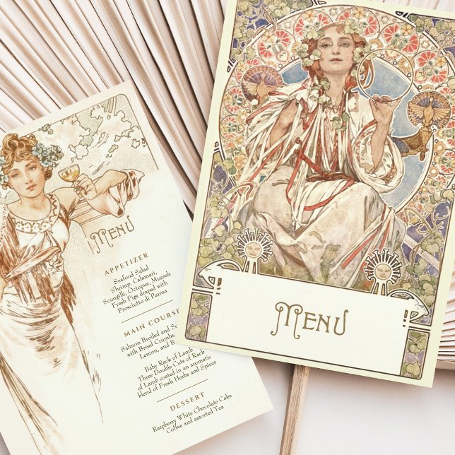 Invitation Elégant Art Nouveau Mariage Menu Dîner Mucha (Créateur téléchargé)