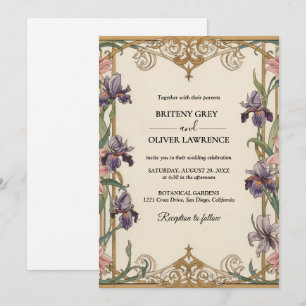 Invitation Élégant Art Nouveau Mucha vintage Fleurs Mariage