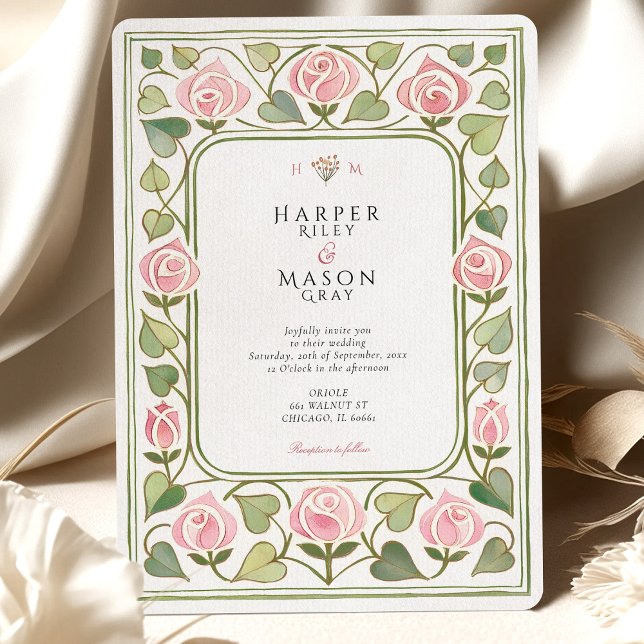 Invitation Elégant Art Nouveau Rose Garden Mariage (Créateur téléchargé)