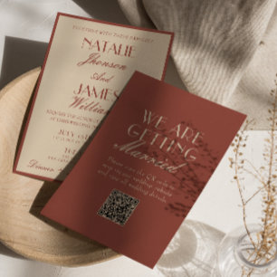Invitation Élégant Auburn Cuivre Vieille Fortune Code QR Mari