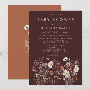 Invitation Elégant automne Brown Baby shower floral