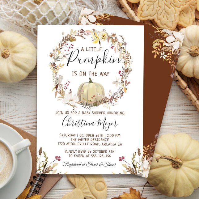 Invitation Élégant automne Citrouille Floral automne Baby sho (Créateur téléchargé)