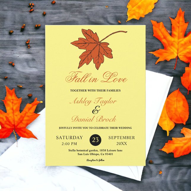 Invitation Élégant automne Feuilles Chute Jaune Mariage flora (Créateur téléchargé)