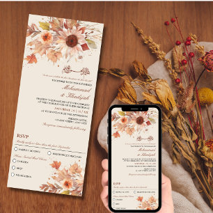 Invitation Elégant automne Floral Aquarelle Mariage musulman