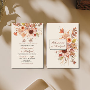 Invitation Elégant automne Floral Aquarelle Mariage musulman