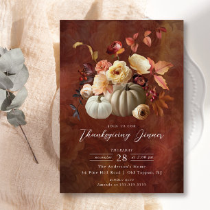 Invitation Elégant automne floral et Citrouille Thanksgiving