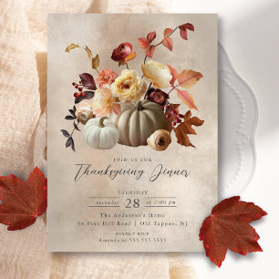 Invitation Elégant automne floral et Citrouille Thanksgiving