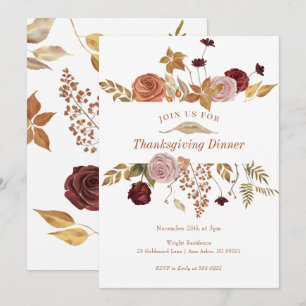 Invitation Elégant automne Floral Woodland Thanksgiving