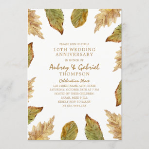 Invitation Élégant automne laisse 10e anniversaire Mariage