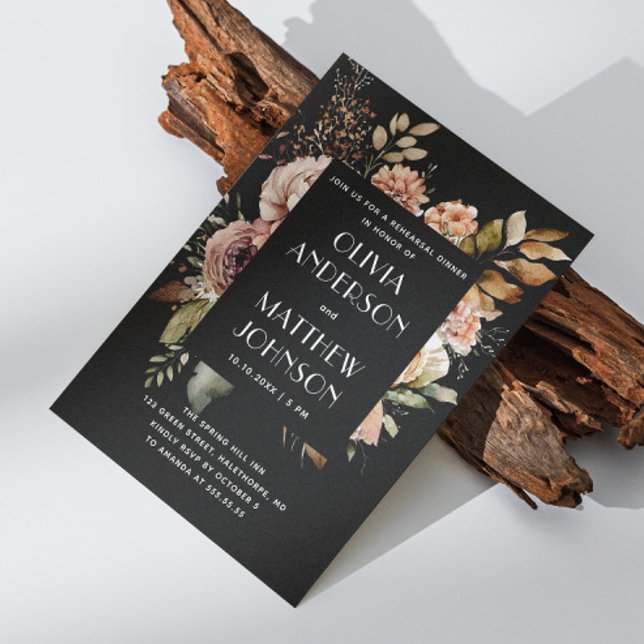 Invitation Élégant automne noir floral mariage de répétition  (Créateur téléchargé)