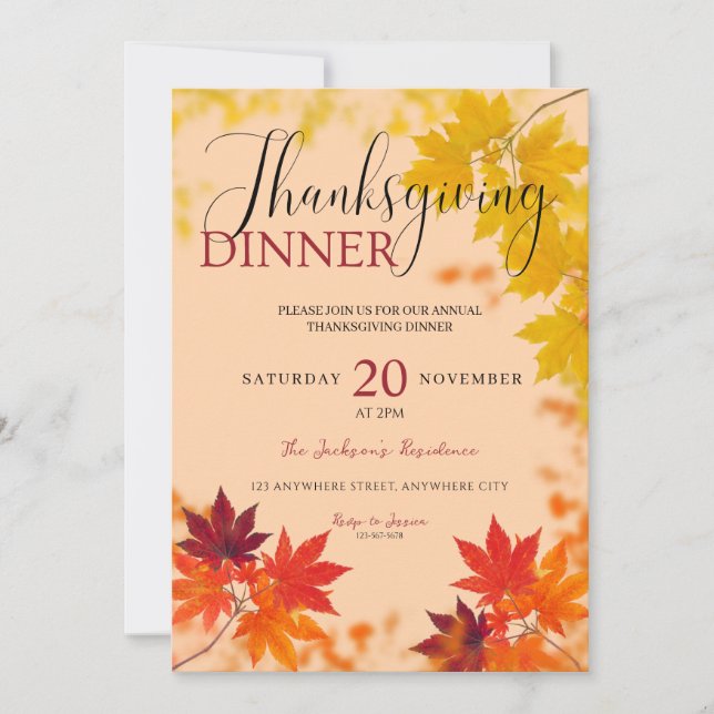 Invitation Élégant automne part Thankgsgiving Dîner (Devant)
