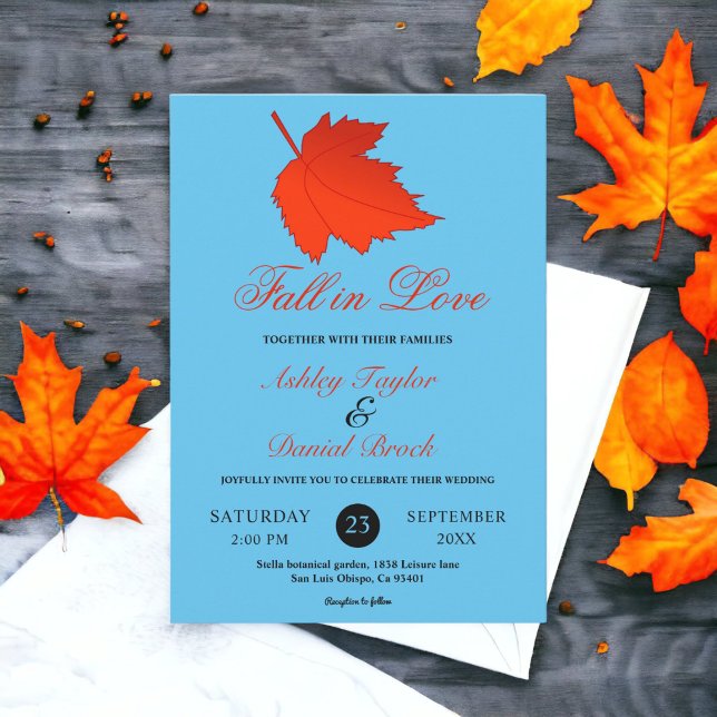 Invitation Élégant automne Rouge Feuilles Bleu automne Floral (Créateur téléchargé)