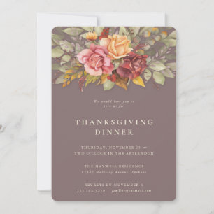 Invitation Élégant Autumnal Floral Frontière Thanksgiving Dîn