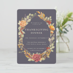 Invitation Élégant Autumnal Floral Frontière Thanksgiving Dîn