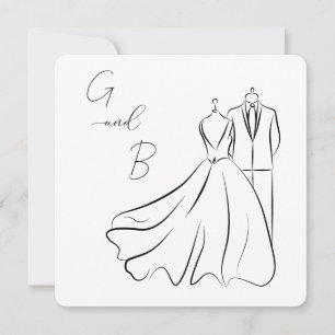 Invitation Élégant B&W Mariage Tux & Robe Carré Mariage