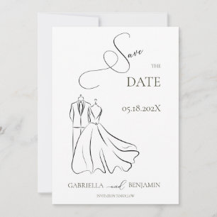 Invitation Élégant B&W Tux & habiller Enregistrer la date Mar