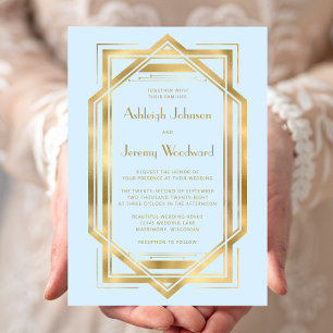 Invitation Elégant Baby Blue Gold Vintage 1920 Déco Mariage