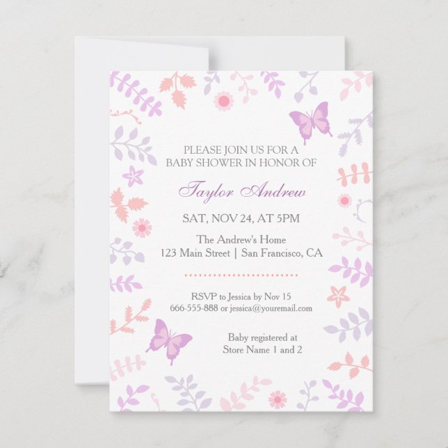 Invitation Élégant Baby shower à papillons floraux Pastel Spr (Devant)