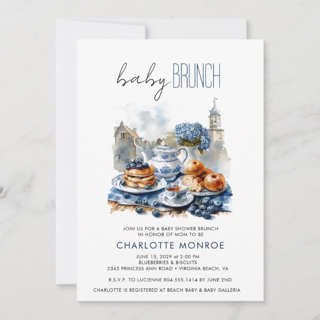 Invitation Elégant Baby shower aquarelle Brunch (Devant)