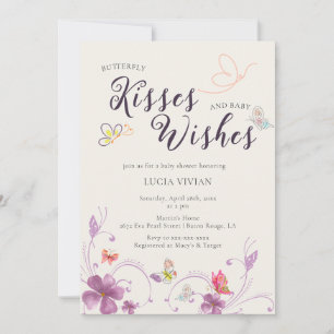 Invitation Élégant Baby shower Baisers et souhaits de papillo