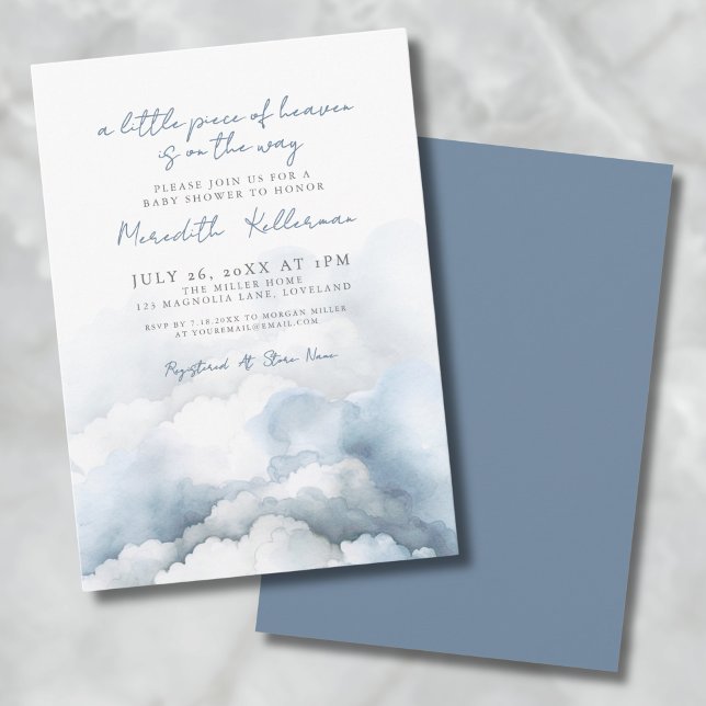Invitation Elégant Baby shower bleu Aquarelle Ciel (Elegant Heaven Watercolor Blue Baby Shower Invitation)