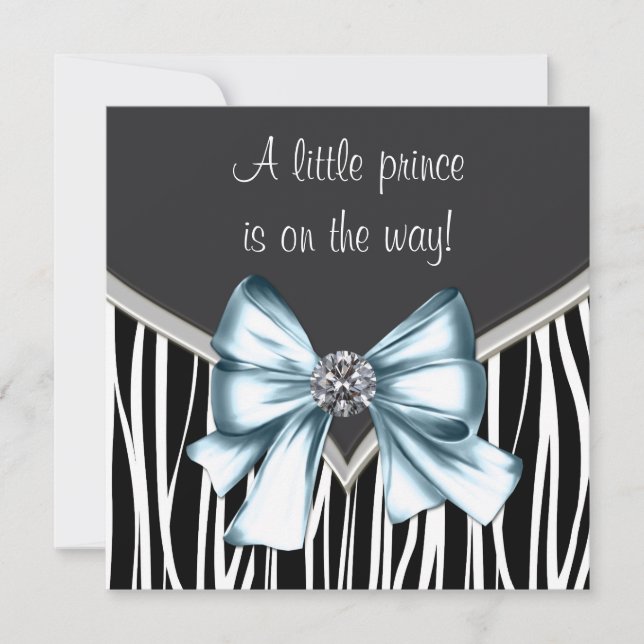Invitation Elégant Baby shower bleu noir Zèbre (Devant)