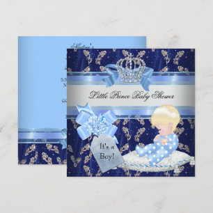 Invitation Elégant Baby shower Blonde Boy Blue Little Prince