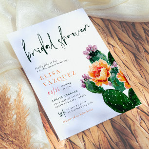 Invitation Élégant Baby Shower Bohème Désert Cactus & Fleurs