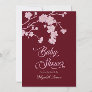 Invitation Elégant Baby shower Bourgogne en fleurs de cerises