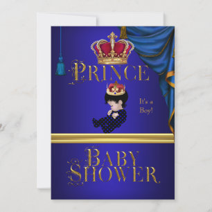 Invitation Elégant Baby shower Boy Blue Little Prince Crown