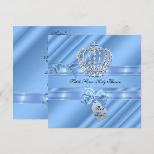 Invitation Elégant Baby shower Boy Blue Little Prince Crown