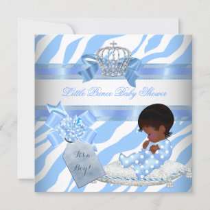 Invitation Elégant Baby shower Boy Blue Zebra Prince Ethnique