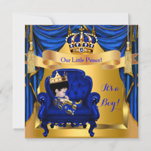 Invitation Elégant Baby shower Boy Prince Royal Blue Gold ASI