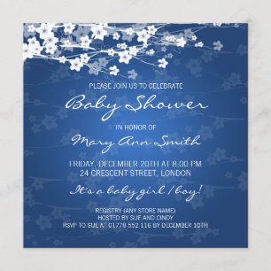 Invitation Elégant Baby shower Cerisier Fleur Bleu