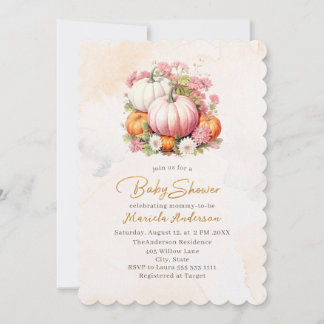 Invitation Elégant Baby shower Citrouille aquarelle