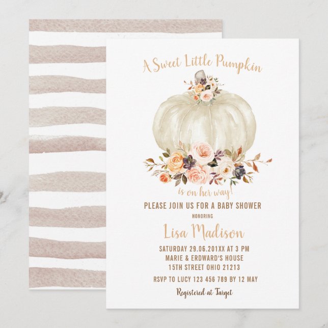 Invitation Élégant Baby shower Citrouille de chute de Parties (Devant / Derrière)