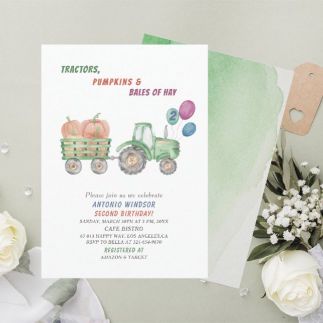 Invitation Elégant Baby shower Citrouille des tracteurs aquar (Créateur téléchargé)
