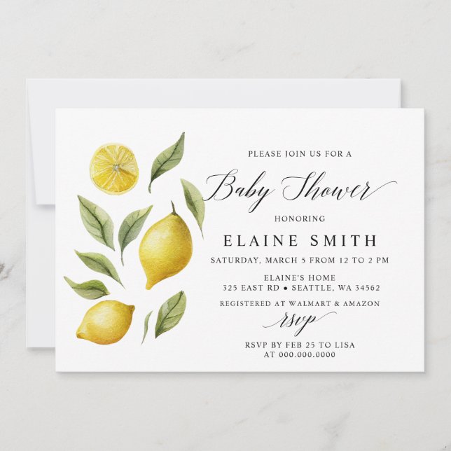 Invitation Élégant Baby shower Citrus Citrus Citron Été (Devant)