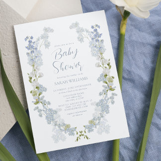 Invitation Elégant Baby shower d'aquarelle bleu-bleu-bleu